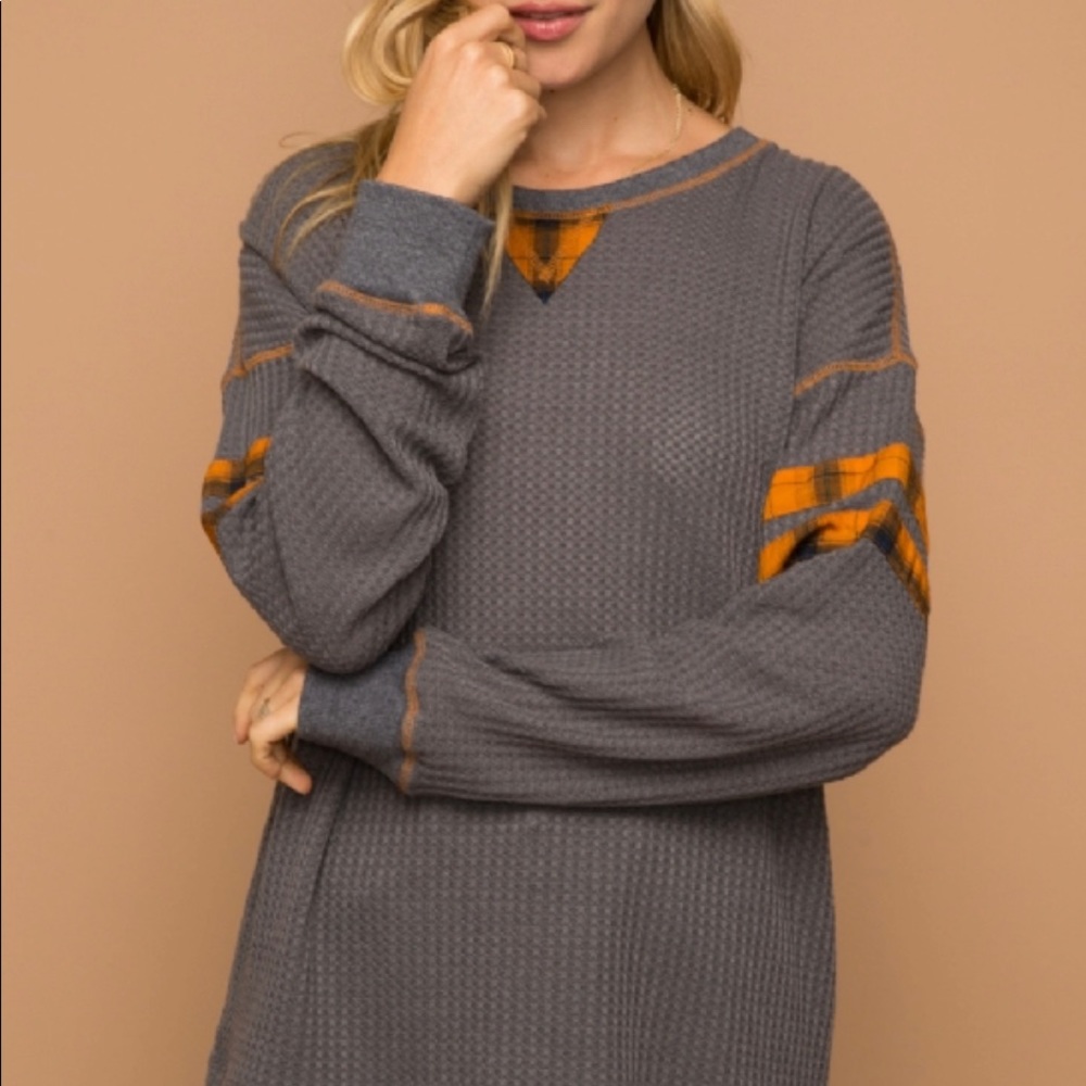 Teal/Orange Long sleeve Thermal Pullover